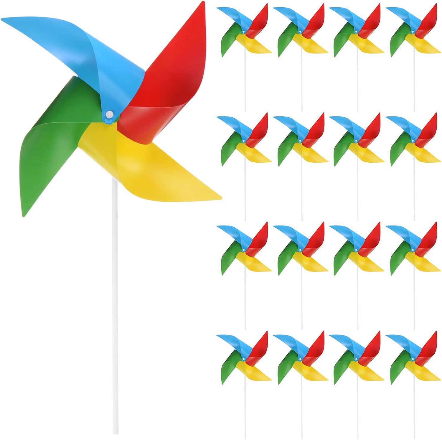 HARFINGTON 25pcs Windmills for The Yard Garden 15" x 7.5" 4 Leaves Pinwheels Wind Mills Spinners Windproof Waterproof Bird Devices with Stakes for Patio Decor, Green