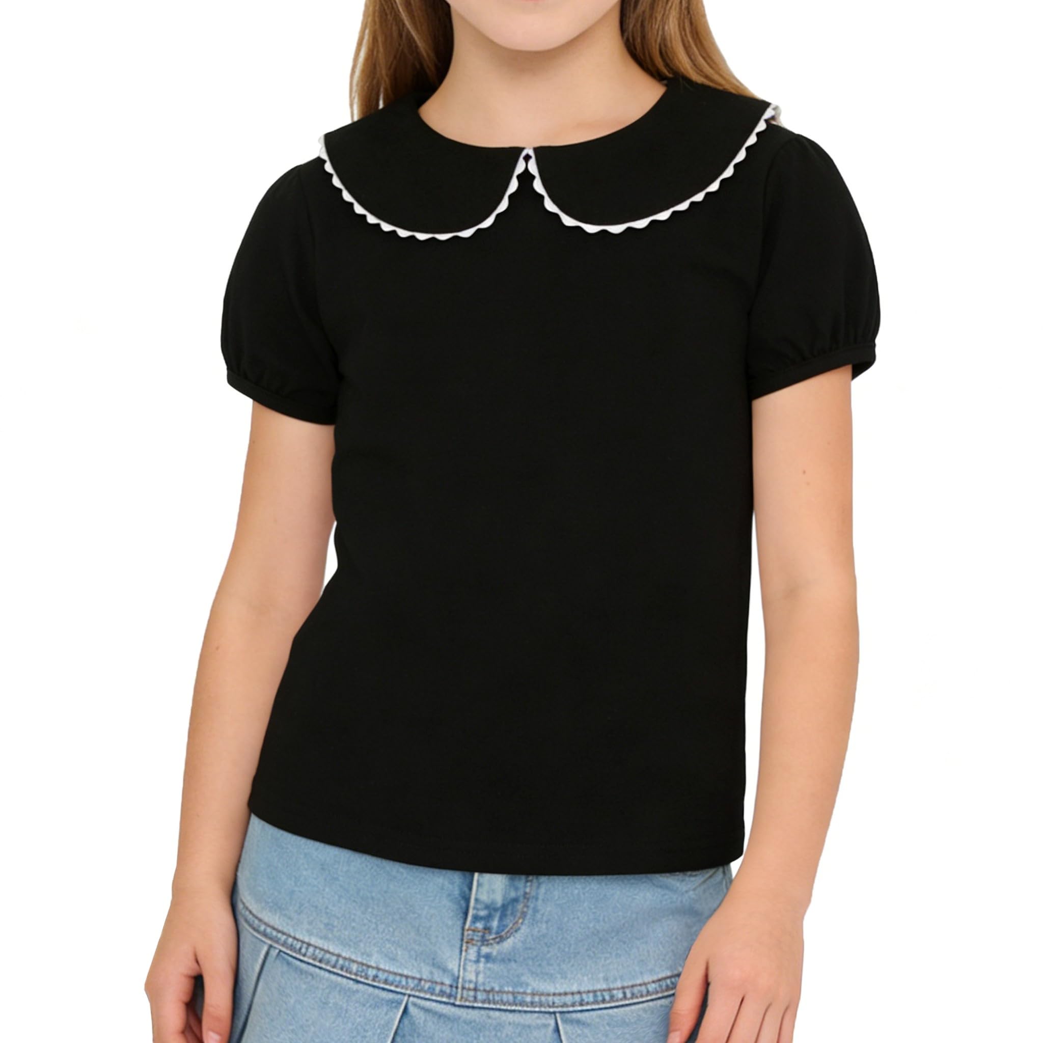 LYSMuch Girl Short Sleeve Peter Pan Collar Shirt Kid School Polo Shirt