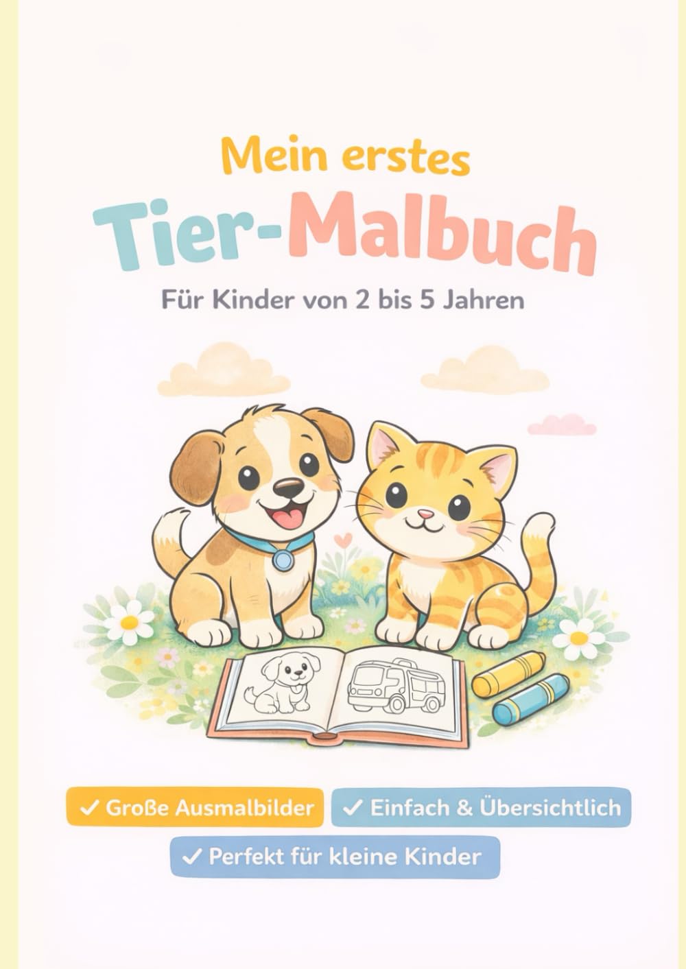 Mein erstes Tier-Malbuch für Kinder ab 2 Jahren: Ausmalbuch mit niedlichen Tieren – ideal für Kindergarten & Zuhause