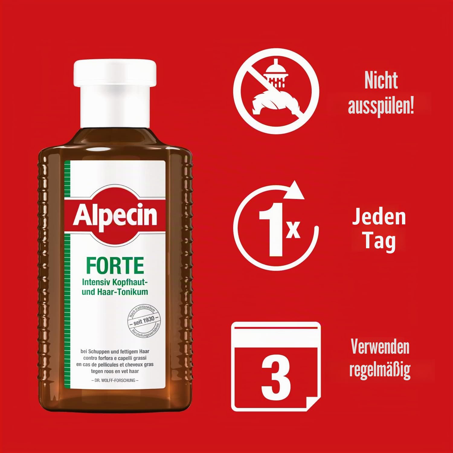 Alpecin FORTE, 3 x 200 ml - Das Tonikum gegen Schuppen und häufigen Haarausfall