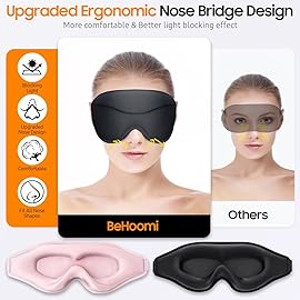 BeHoomi Sleep Mask, 2 Packs Premium Eye Mask for Sleeping, Total Blackout, Superior Soft Comfort, Upgraded 3D Ergonomic Designed Sleeping Mask for Home, Office, Travel, Meditation, Yoga, Black & Pink