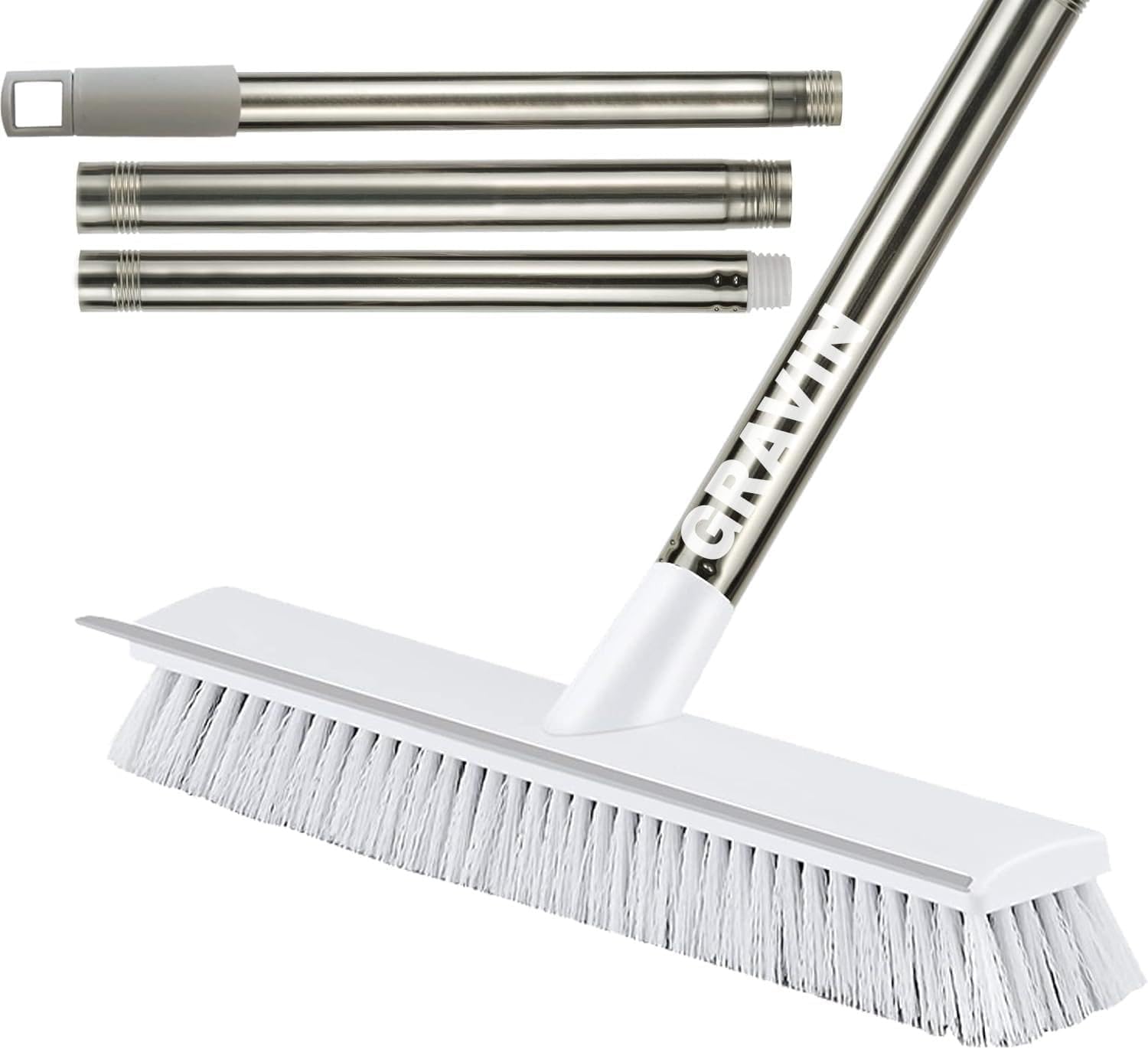 GRAVIN Bathroom Cleaning Brush with Wiper 2 in 1 Tiles Cleaning Brush Floor Scrub Brush with Long Handle White scrubbing Brush Cleaning Brush Stainless Steel Handle(Pack Of1Heavy Quality) (B0CP7XVYZ3) Amazon Price History, Amazon Price Tracker