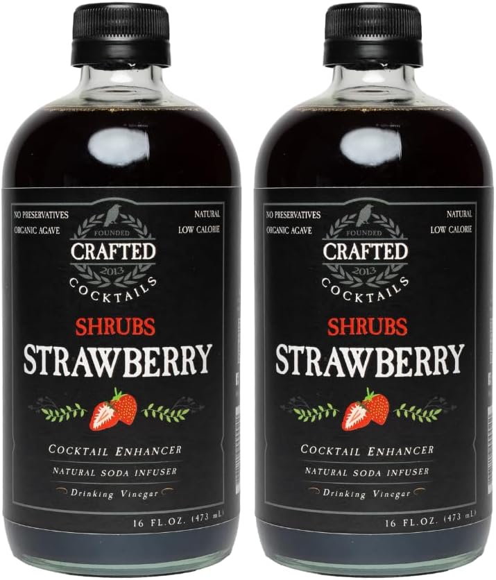 Crafted Cocktails - Strawberry Shrubs - 2 Pack - Use as Cocktail Enhancer, Soda Flavoring, or Culinary Ingredient - Only 50 Calories Per Serving - 16 Servings Per Bottle - Concentrated, All Natural
