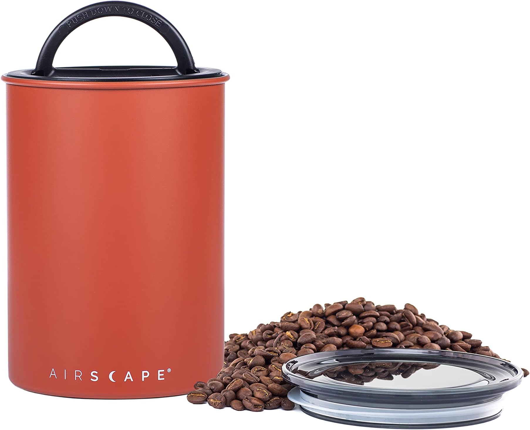 Planetary Design Airscape Stainless Steel Coffee Canister | Food Storage Container | Patented Airtight Lid | Push Out Excess Air Preserve Food Freshness (Medium, Matte Red Rock)