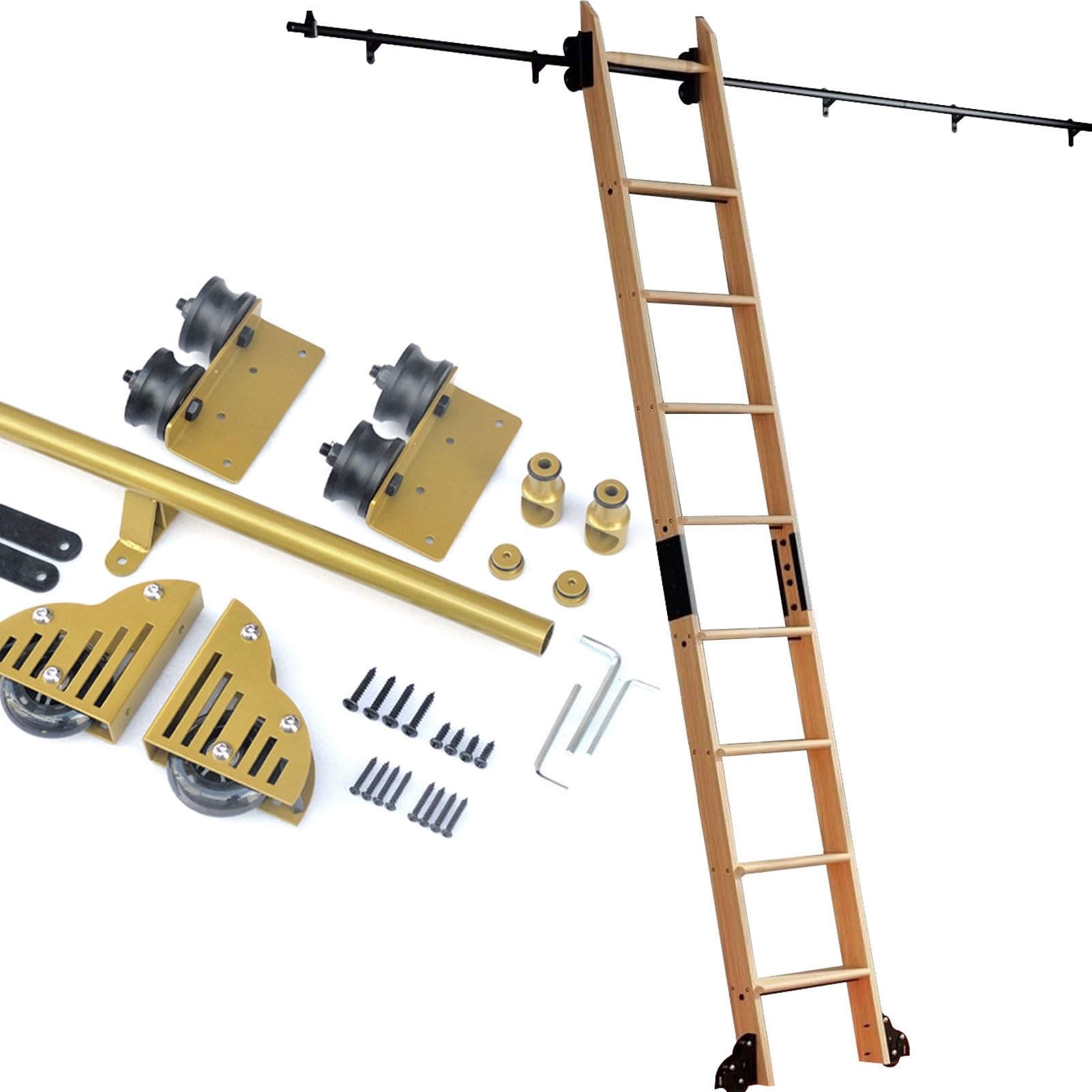 Kit d'échelle coulissante dorée de luxe, rail en acier carbone pour loft
