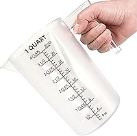 MiziDo 32oz Plastic Measuring Pitcher Cup with Handle - Food Grade for Pool Chemicals, Lawn Care, Motor Oil, Kitchen Baking & Labs (1000ml)