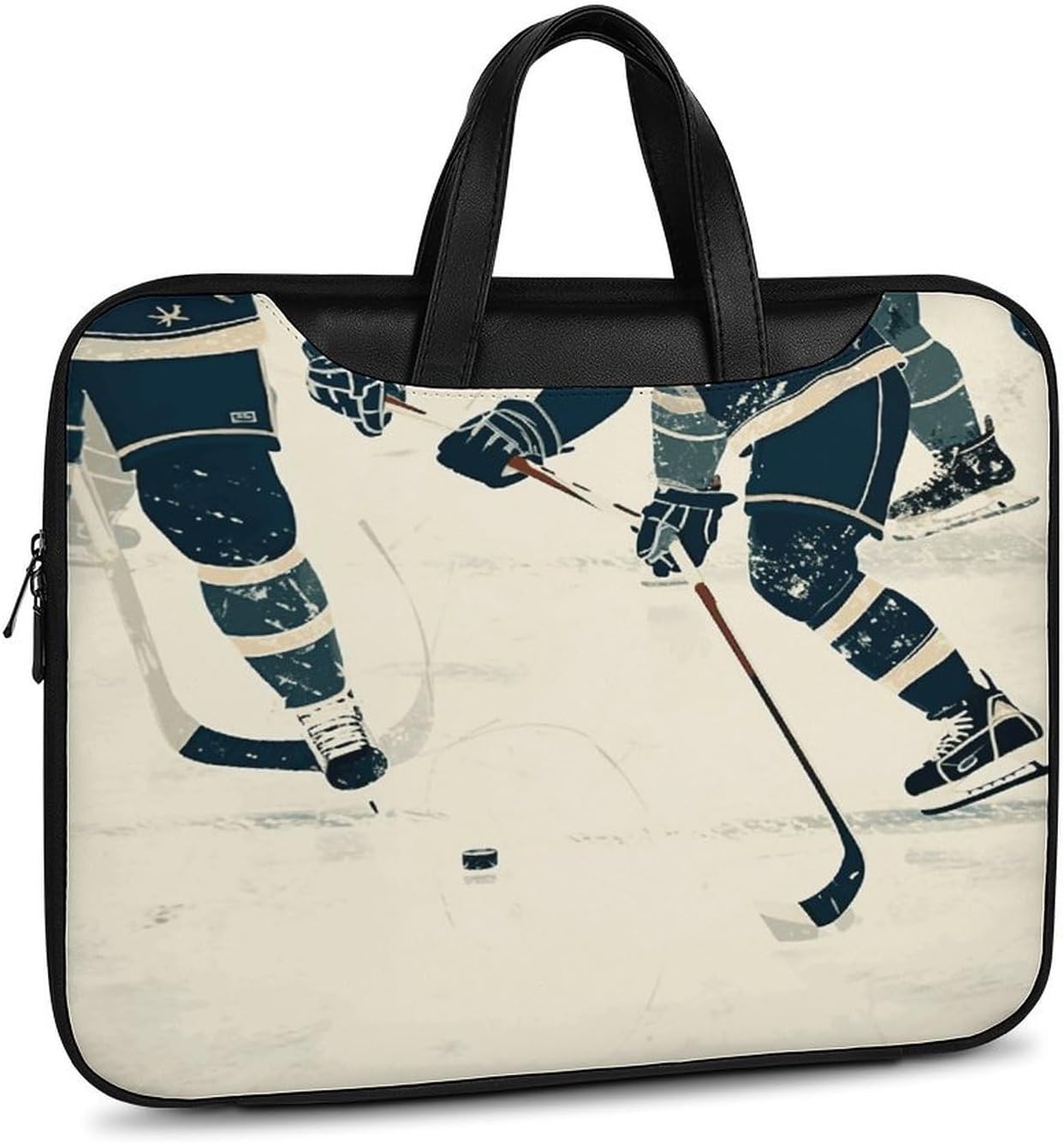 Ice Hockey Pattern 37x28cm Black-style Laptop Bag Leather Tablet Computer Briefcase Large Capacity Work Business Tote Bags for Office