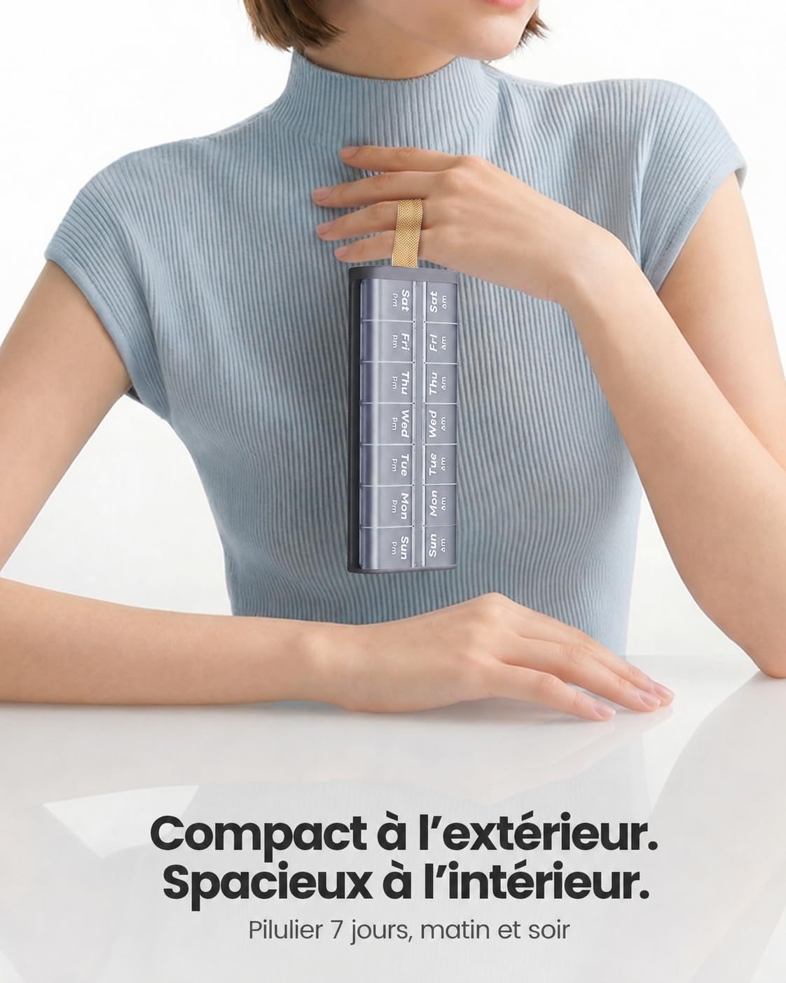 Boîte à comprimés 7 jours Pilulier [certifié LFGB] [Étanche] [Boîte à comprimés 2 fois par jour] Organisateur de comprimés Organisateur de pilulier Boîte à médicaments Matin Soir (Blanc)