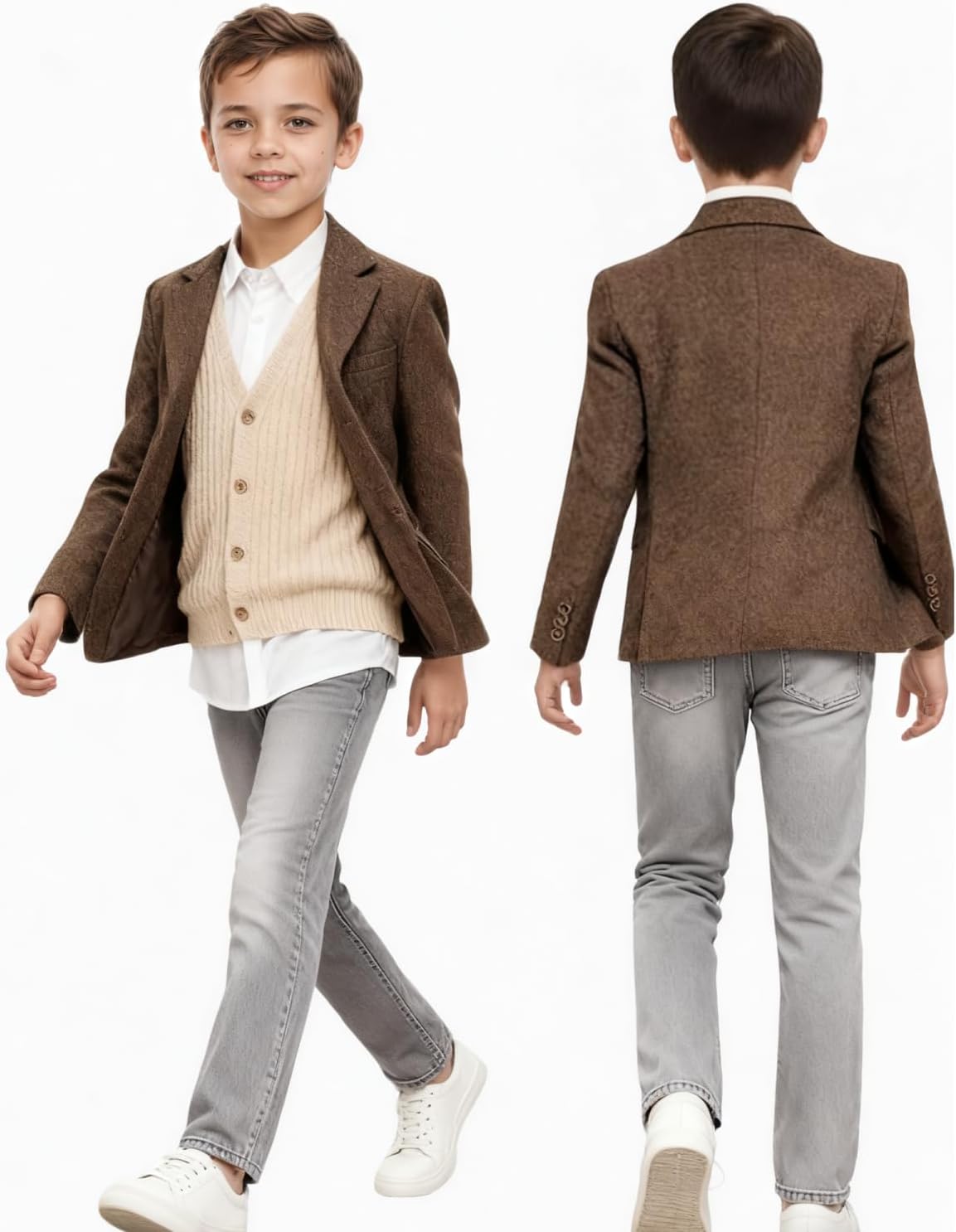 Tweed Boys Suits Blazer Retro Herringbone Boy Sport Coat Jackets Wool Blend Slim Fit Homecoming Outfit for Kids