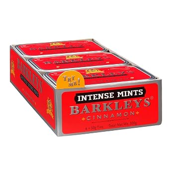 Barkleys Cinnamon Breath Mints -Strong Cool Cinnamon Candy, Breath Freshener, After Dinner Mints In Reusable Classic Travel Tins, Vegan, 6 Pack - 50 Count Each