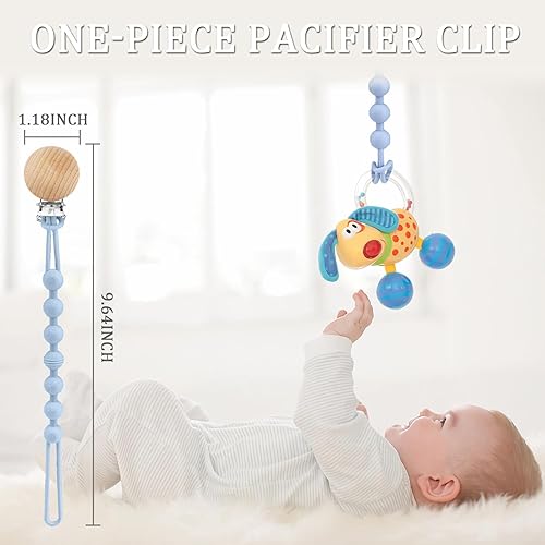 Miniatura 2 de 4 clips para chupete, clip de silicona para chupete para niños y niñas, clip flexible de una sola pieza con clips de madera, baby shower y regalo de