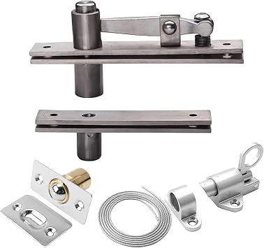 TamBee Hidden Bookcase Hinges Pivot Door Hinge with Lock Hidden Door Hinges for Secret Door 304 Stainless Steel with Ball Catch Spring Latch Lock and Cable