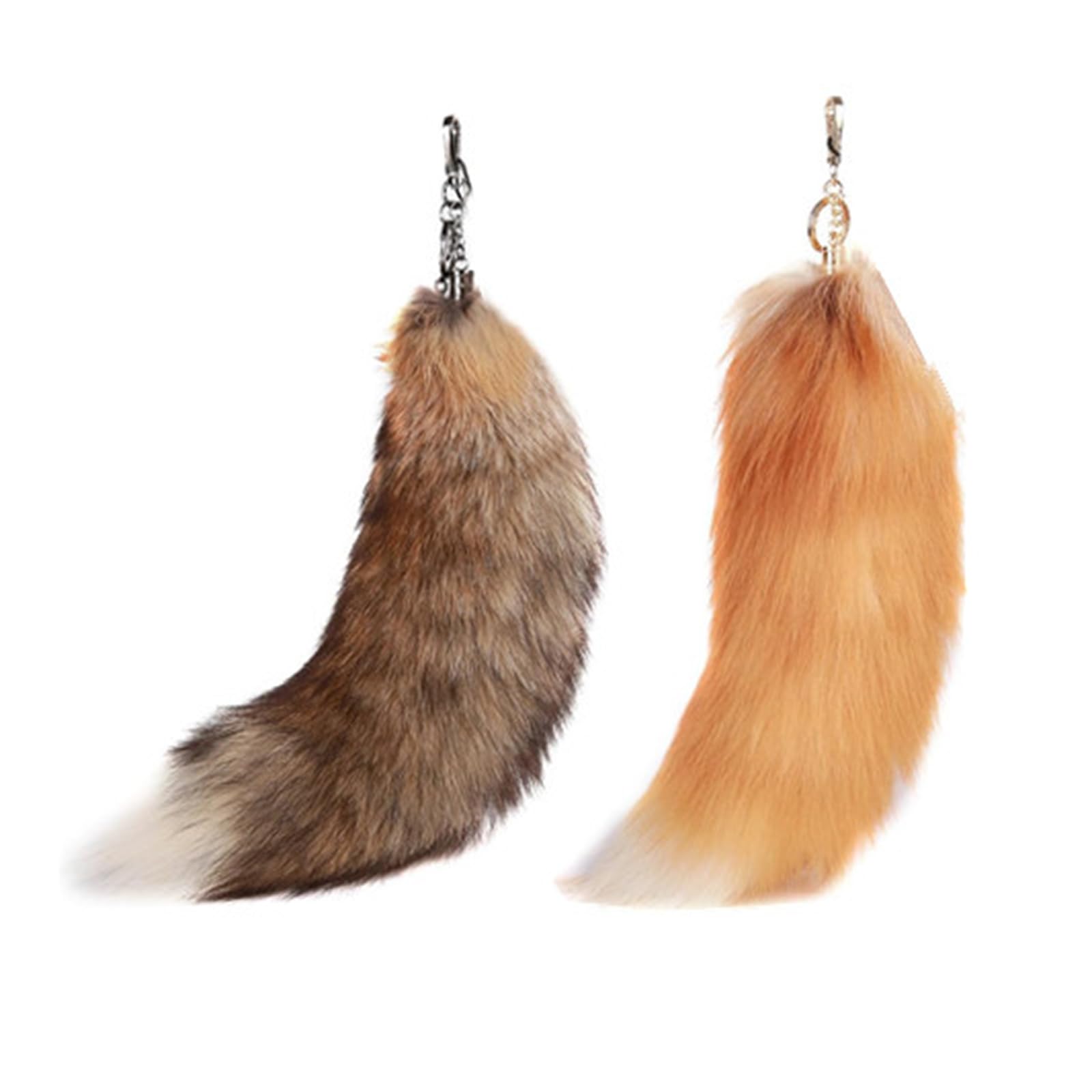 2 Pcs Supper Huge and Fluffy Real Fox Fur Tail Keychain Faux Fur Tail Pendant Handbag Accessories Hook Tassels