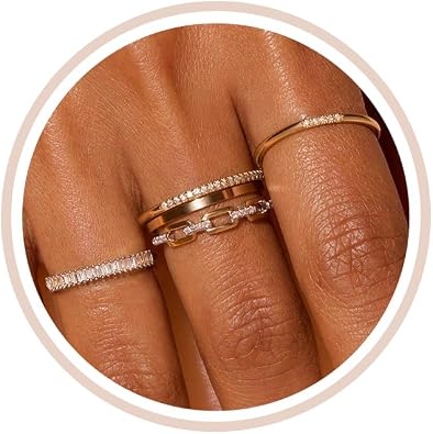 Honsny Stackable Gold Rings for Women Set Dainty 18K Gold Plated Cubic Zirconia Thumb Rings Thin Eternity Engagement Rings