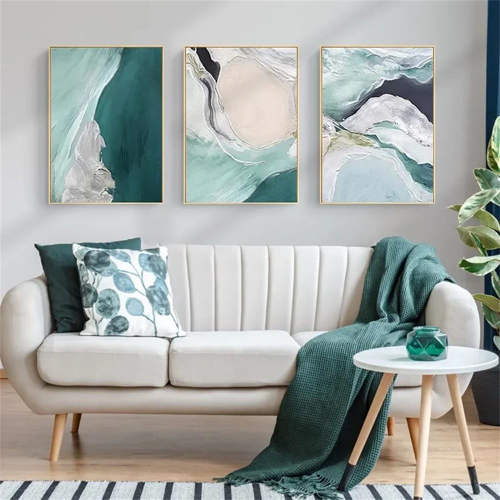 WUHBCZ Canvas Paints-Abstract Nordic Simple Style Wall Art Green Ocean Canvas Print Poster Home Living Room Kitchen Office Bedroom Home Decorative Painting-60 * 70cm/3PCS (No Frame)