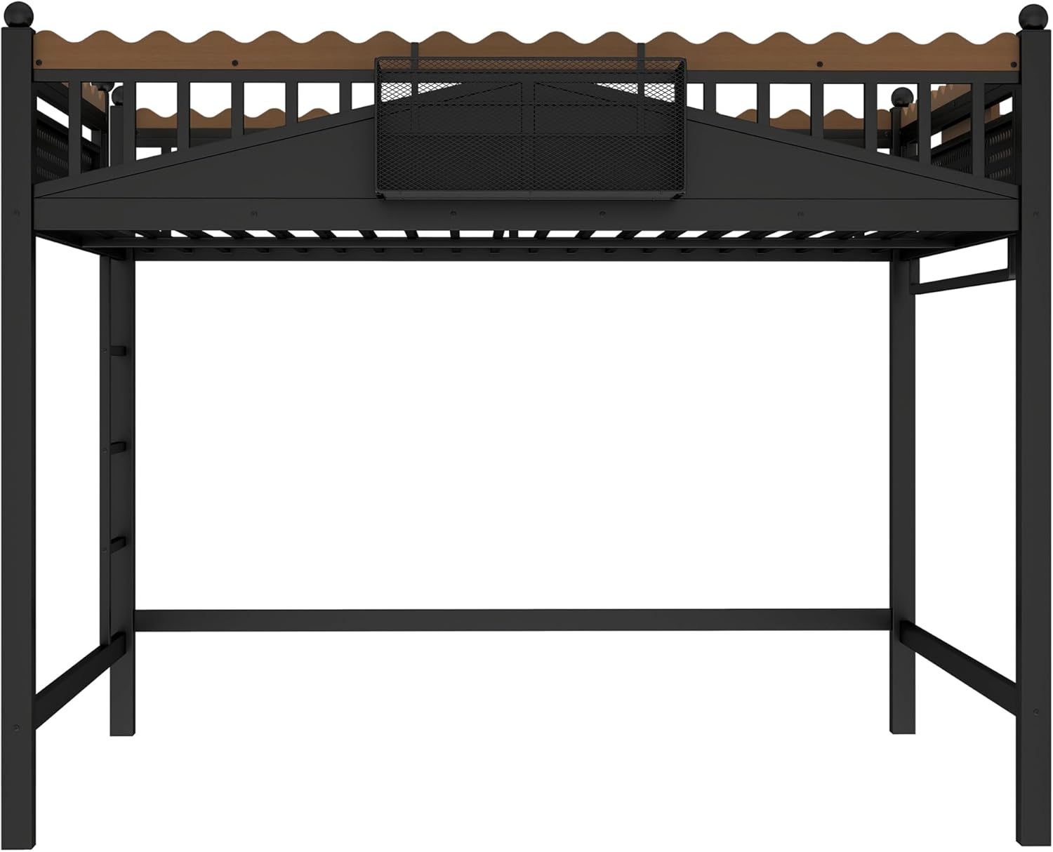 RuiSiSi Metal Queen Size Loft Bed with Bookshelf and Shelves,Heavy Duty Loft Bed Frame Queen Size with Storage, Black