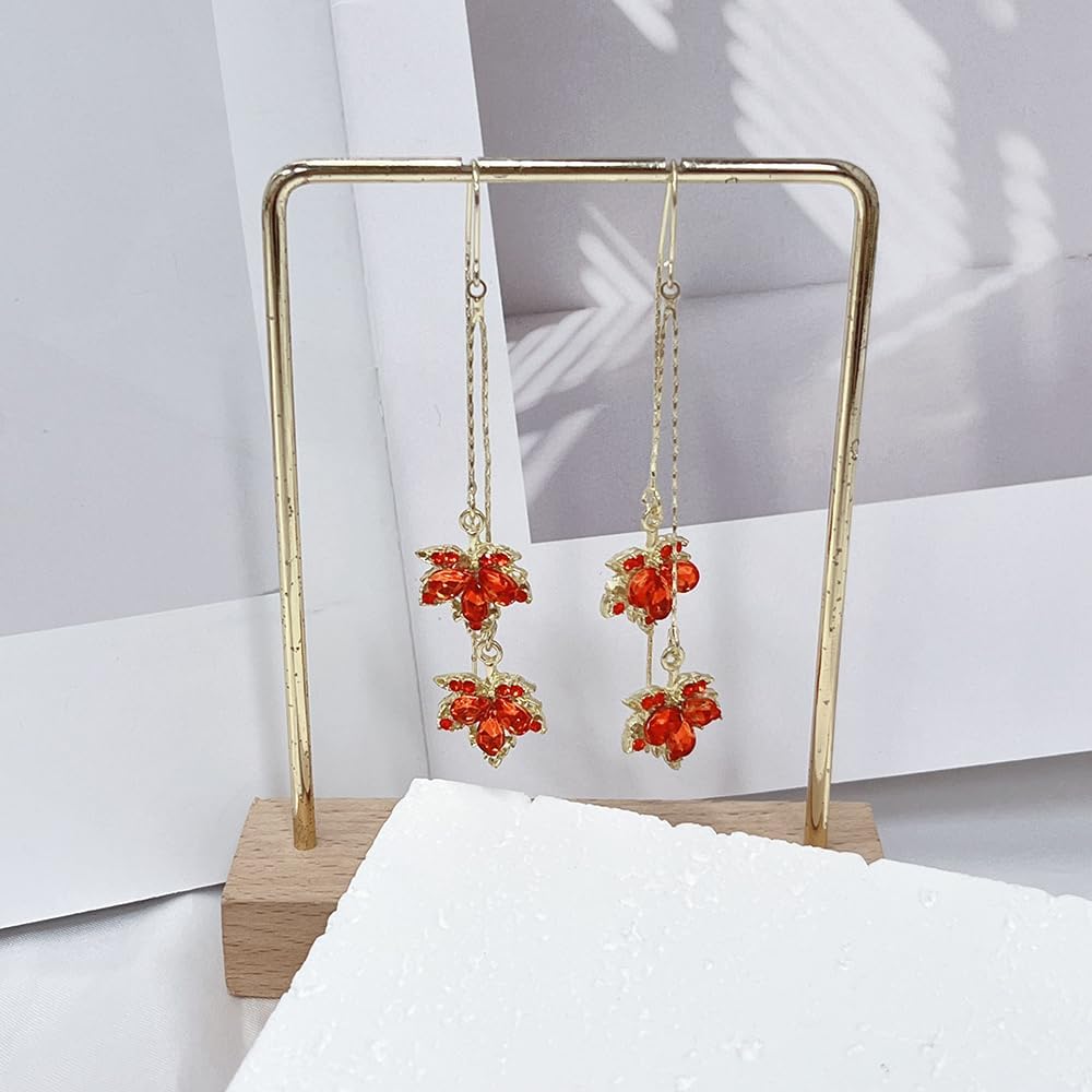 Rhinestone Orange Maple Leaf Earrings Crystal Drop Autumn Tiny Huggie Hoop Earrings Maple Leaves Dangle Earring Christmas Thanksgiving Fall Accessories for Women Perfect Jewelry Dainty Gift - Image 6