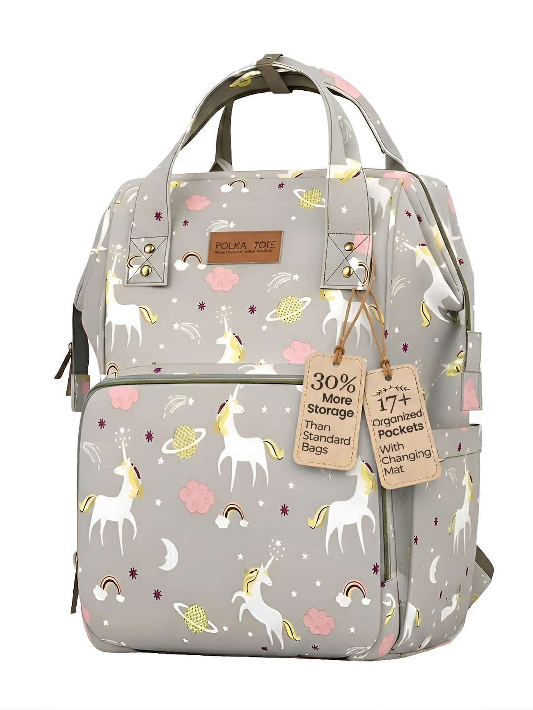 POLKA TOTS Premium Baby Diaper Bags for New Born with Pouch for Mothers | Maternity Waterproof Bags for Travel | Multiple Pocket Backpack for Moms (Free Changing Mat, Unicorn Print, Large)-image-46