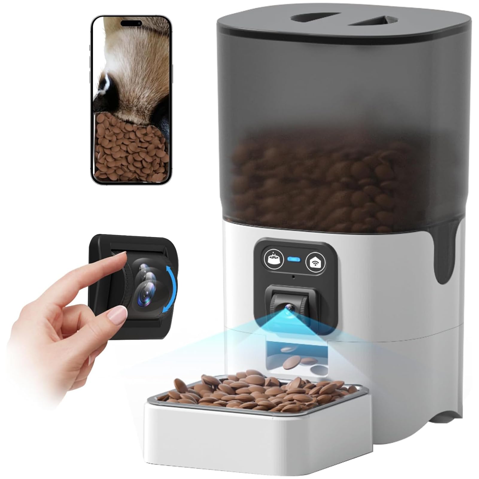 Alimentatore Automatico [Segnaposto] Alimentatore e Distributore di Cibo con Fotocamera 1080P Audio WiFi da 6 Litri Visione Notturna Bidirezionale con APP per Cani e Gatti (Video)