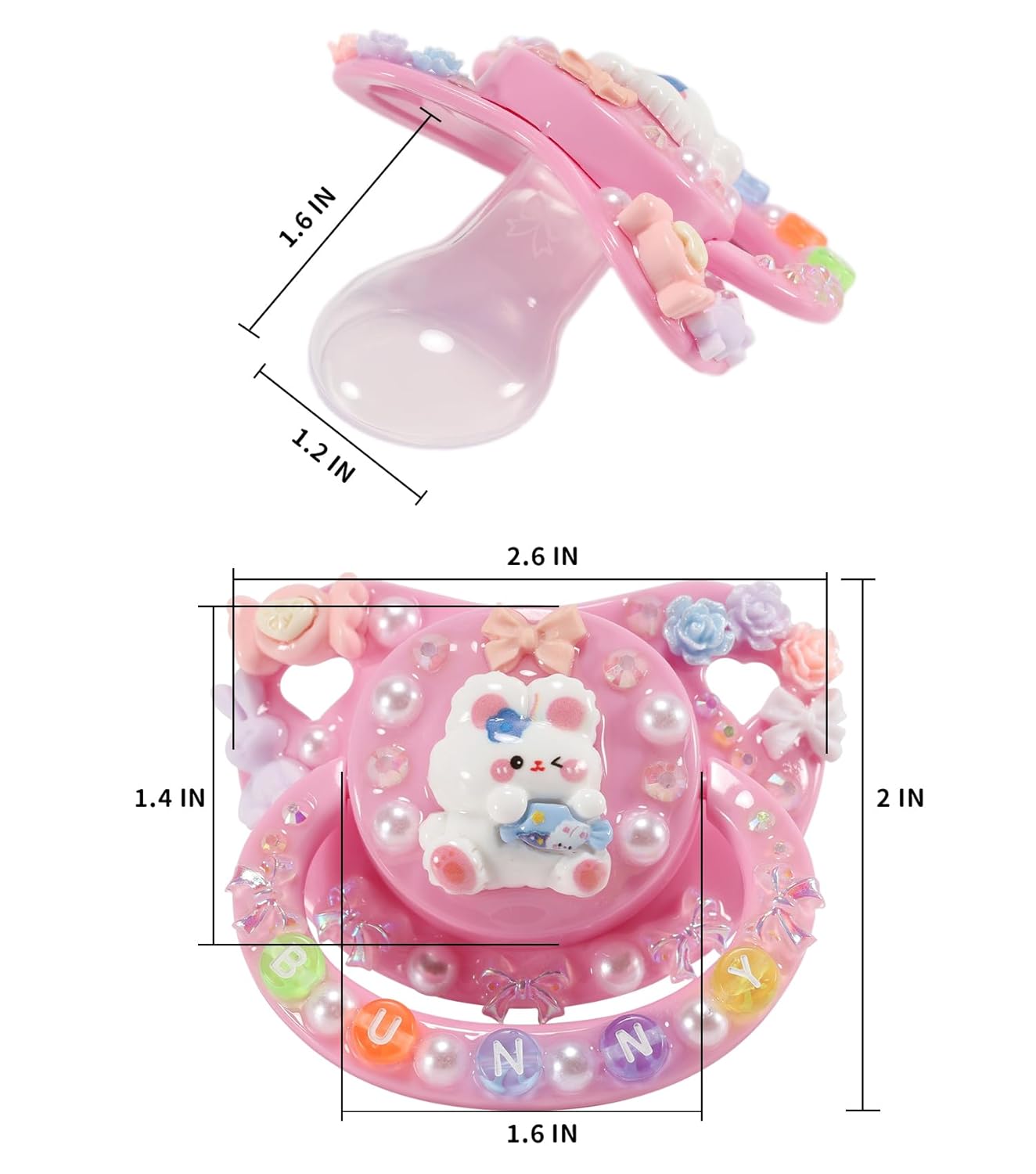 CutiePlusU Adult Sized Pacifier Dummy for Adult-Big Shield DIY Handmade-Bunny Pink