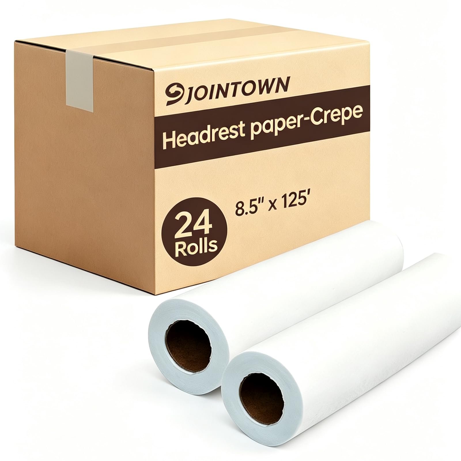 Jointown Headrest Paper Rolls, 8.5" x 125' -24 Pack -Crepe Absorbent Disposable Face Cradle Surface Paper Spool for Medical, Exam and Chiropractic Tables