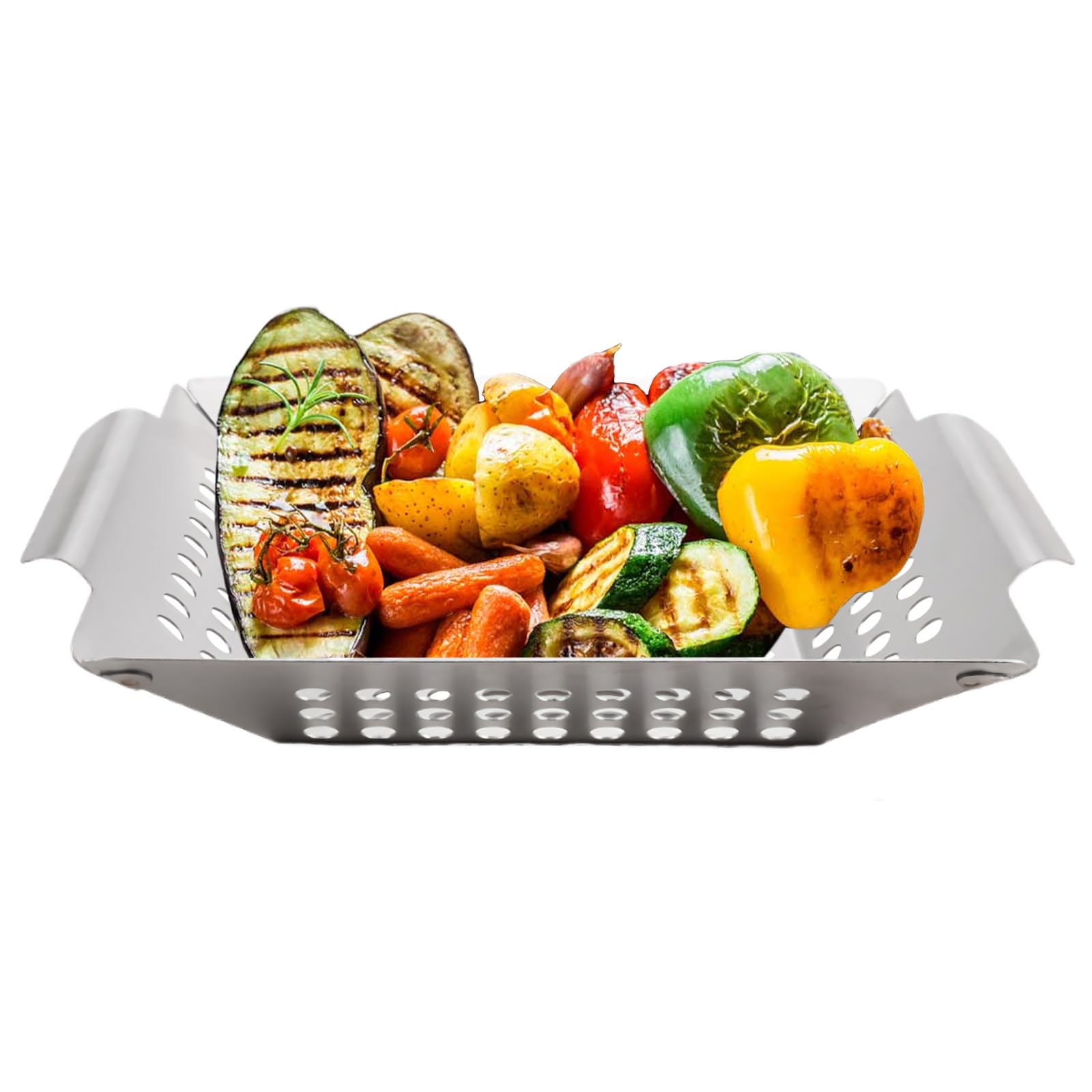 12"/8" Grill Baskets for Outdoor Grill with Hole，Heavy Duty Stainless Steel Vegetable Grill Basket，BBQ Vegetable Grilling Basket (Small)