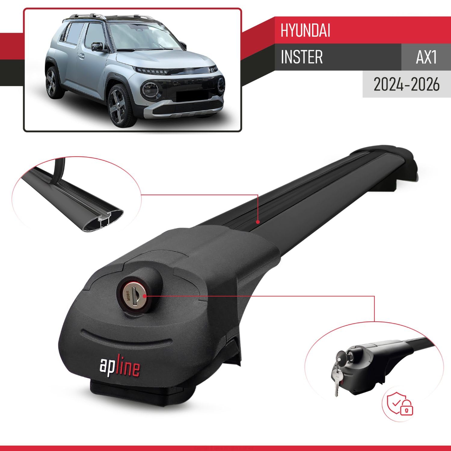 Compatible con Hyundai Inster 2025-2026 Ace-1 Barras de Techo Auto Portaequipajes Barras Transversales Negro Aluminio 2 Barras