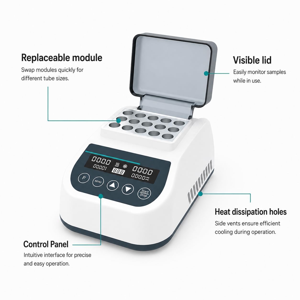Incubatrice per bagno a secco con blocco riscaldante per provette da laboratorio, termostato in metallo, controllo preciso della temperatura per 0,2/0,5/1,5/2 ml