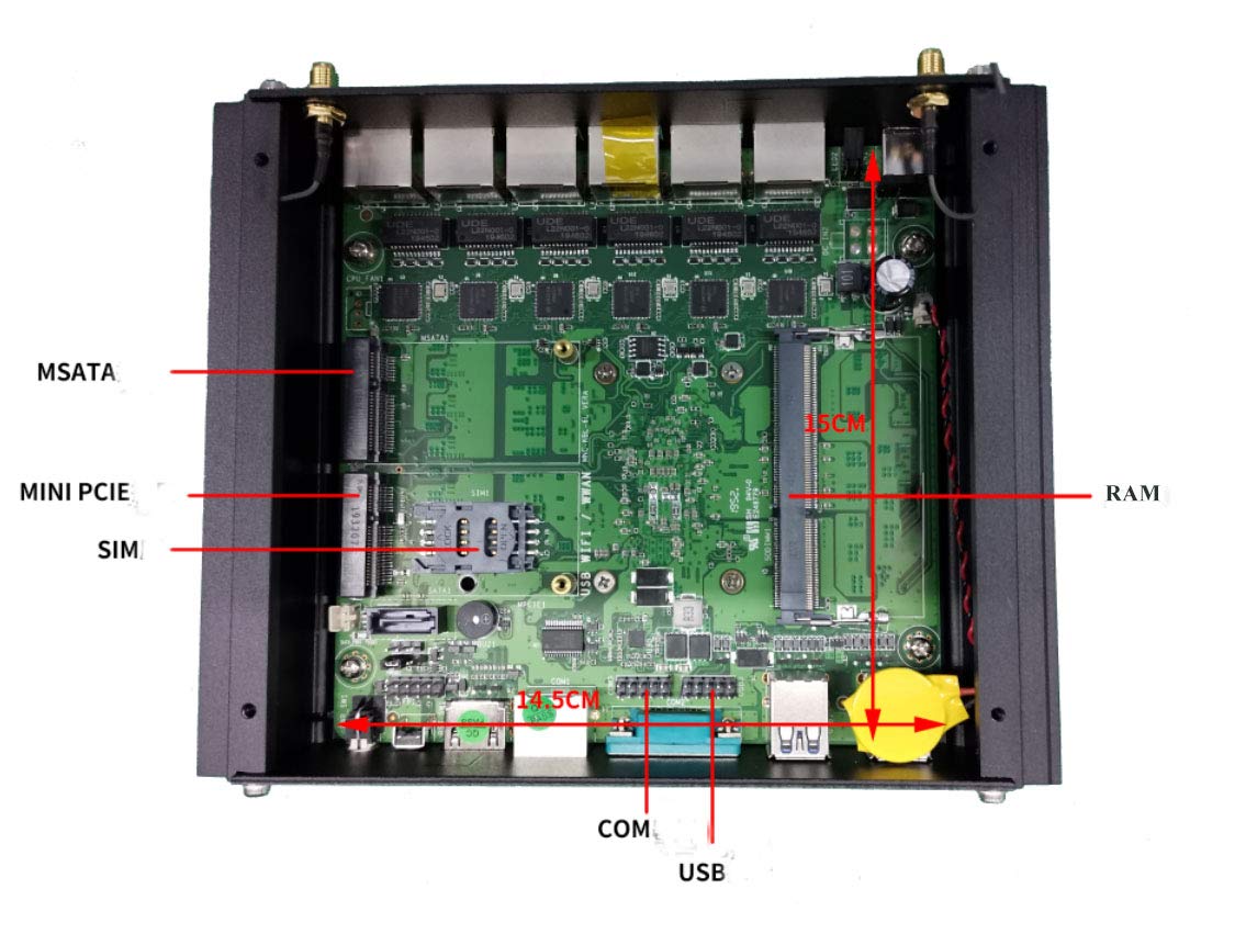 New Celeron 3865U Industrial Firewall PC Fanless PC Nano Box(4G 128G) with Multi LAN 6 Nic AES for Network Security Application,HDMI USB3.0 COM,Pfsense LEDE ESXI Openwrt