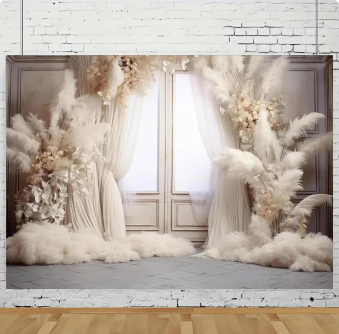bohemian pampas grass portrait 10x8ft photo studio birthday photography backdrop - multicolored vinyl - includes background stand, photo light clip - suitable for multiple occasions 10 ft. x 8 ft.