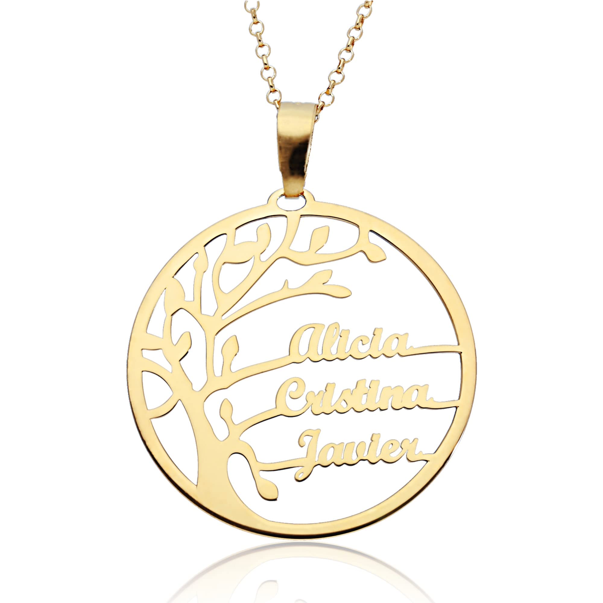 doble aro doble aro - Collar Árbol de la Vida para Mujer Plata de Ley - Colgante Regalo para Madres y Abuelas con Nombres de su Familia - Cadena de 45 cm + Alargador (Gades hasta 6 nombres oro, Plata de Ley)