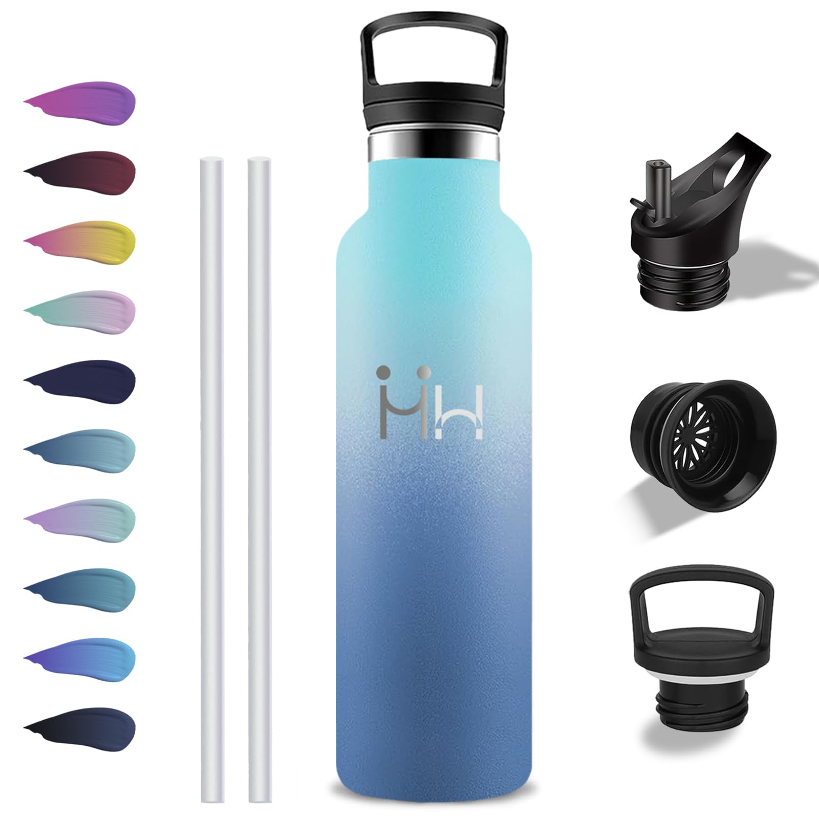 Grsta Borraccia Termica, Borraccia 1 litro, Senza BPA, 18/8 Acciaio Inox, Con filtro e Cannuccia, Mantiene Caldo per 12 Ore/Freddo 24 Ore, Borracce per Fitness, Corsa, Sportivo