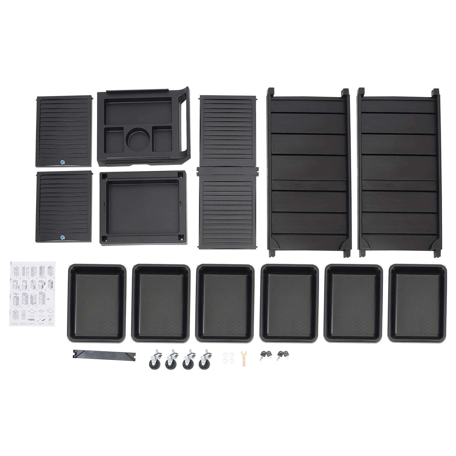 Carrello a rotelle a 7 livelli per parrucchiere, carrello cosmetico con scomparti chiudibili e ruote in PVC, nero, ideale per salone, salone di bellezza e casa