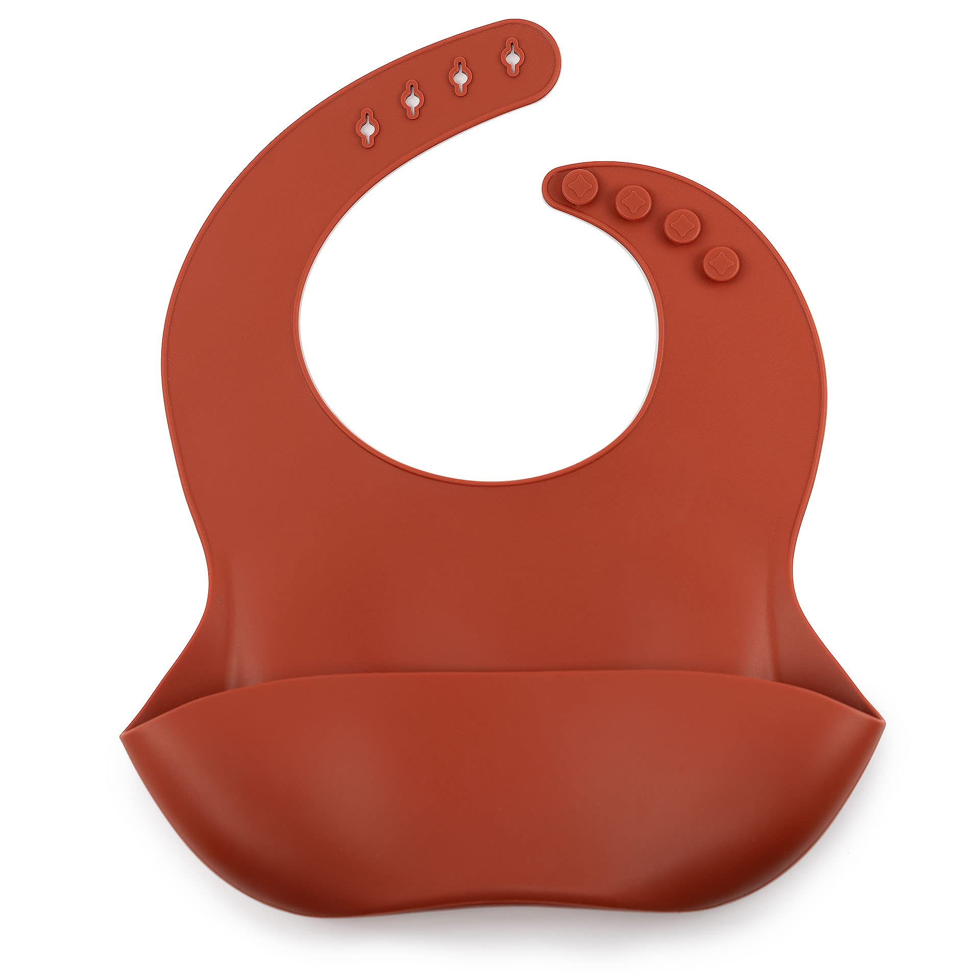 J.Børn Silicone Baby Feeding Bibs | Toddler Soft Silicone Bib | Waterproof Baby Bibs | Easy To Clean Baby Weaning Bib | 4 Adjustable Sizes with Deep Front Pockets For Babies (Rust) — image 1