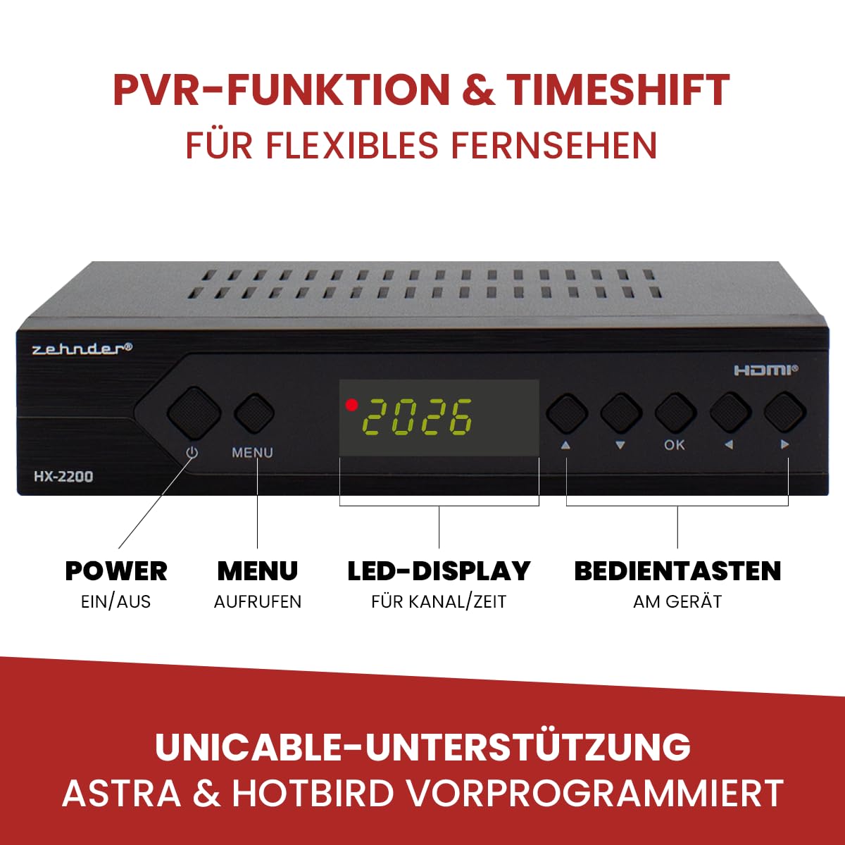 Zehnder HX 2200 Sat Receiver HD fähig Full HD Digital Sat-Receiver HDMI