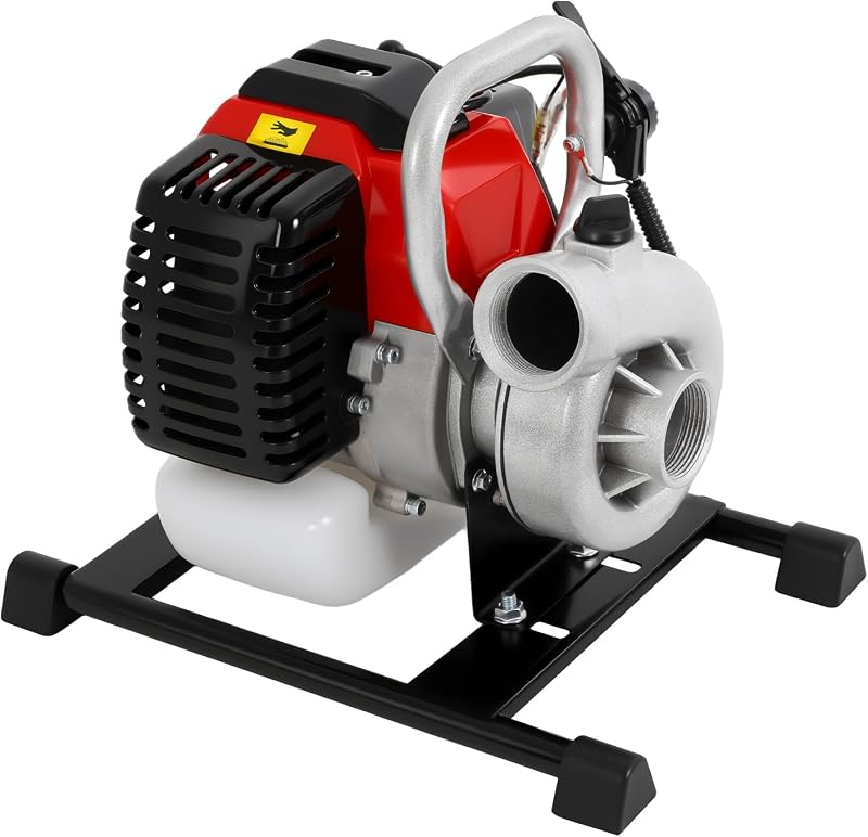 Gas Gasoline Water Pump, 52CC 1.5 inch Engine Water Transfer Pump Pool Irrigation Pump 2.3 HP 2-Stroke High Pressure Pump w/Funnel for Ponds Farmland Gardens & Lawns
