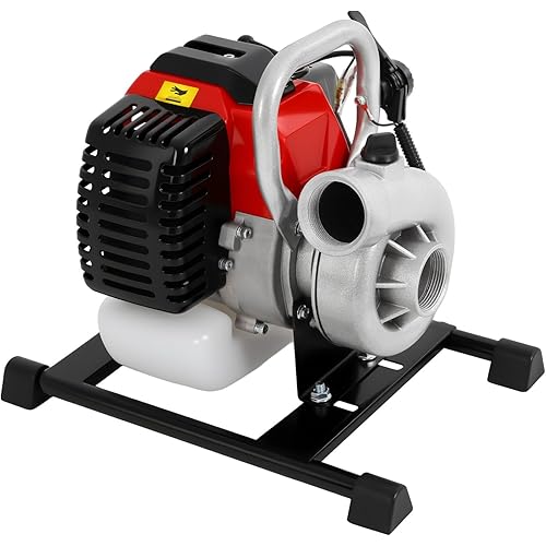 Gasoline Engine Water Pump 1.5-inch 2 Stroke 52CC Portable Irrigation Pump w/Inlet Filter Gas Powered Trash Water Transfer Pump for Agricultural Irrigation, Lawn Irrigation