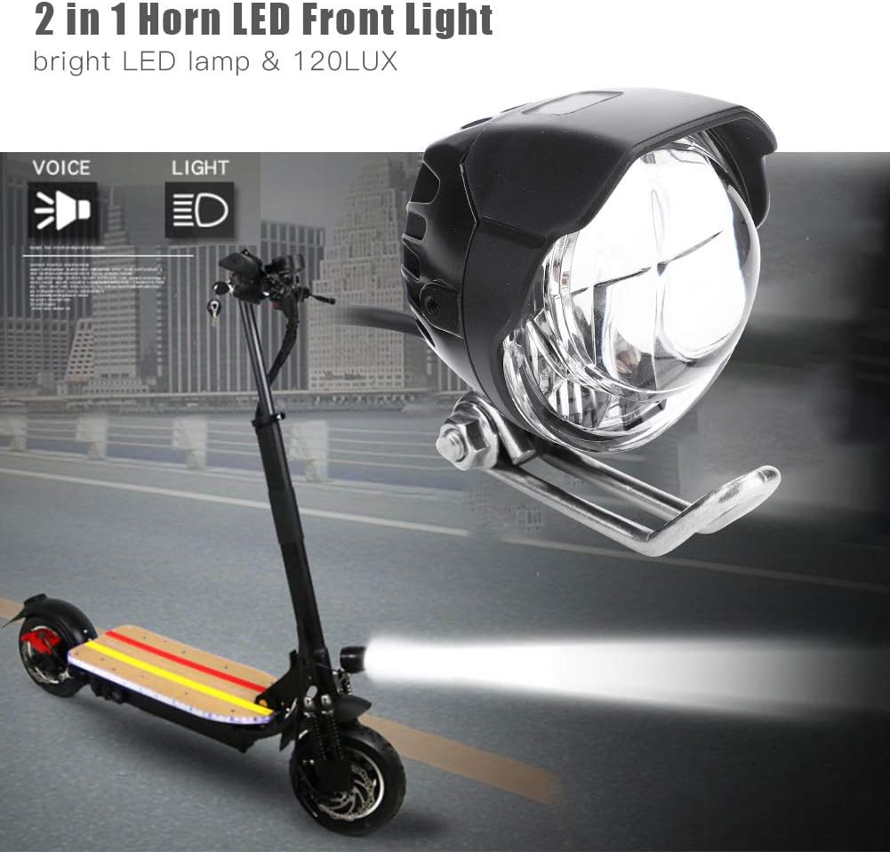 Horn Light, 2 in 1 LED Horn and Front Light, Electric Bike Light, 12V-80V Wide Voltage for EBIKE Scooter Motorcycle Commuters and Outdoor Enthusiasts