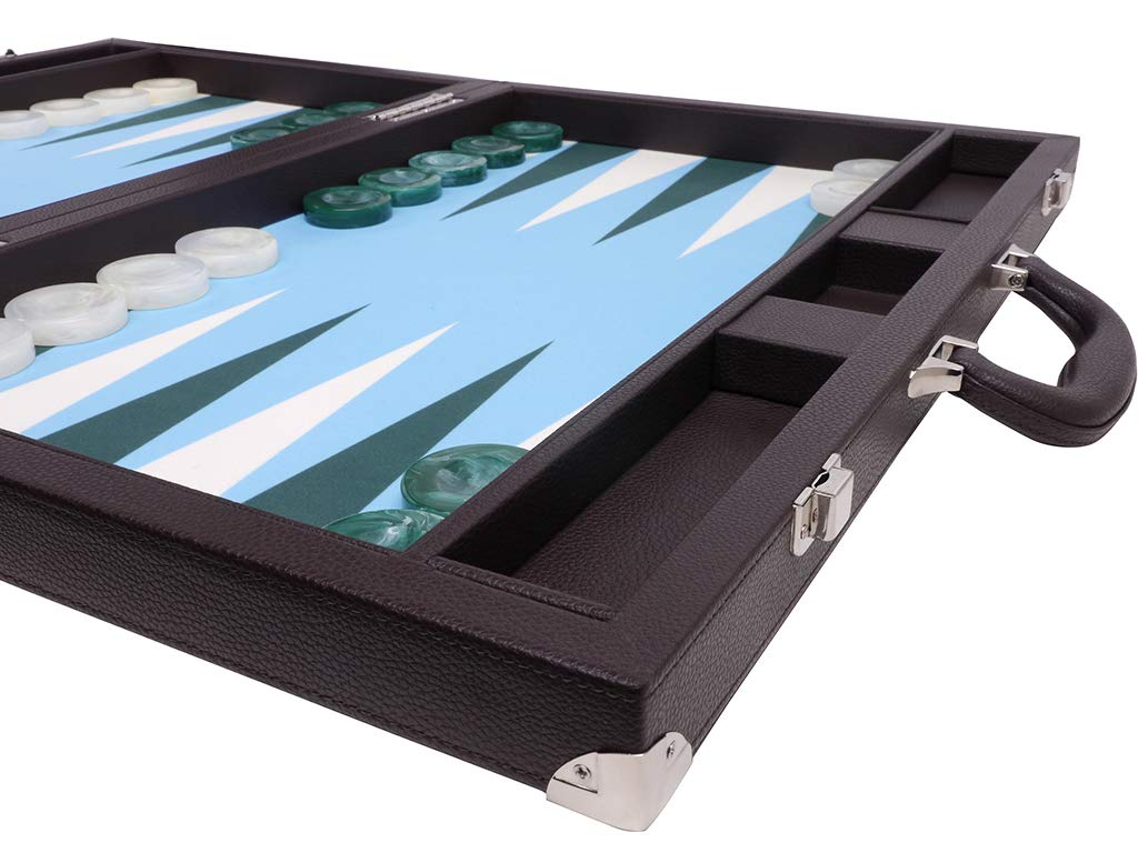 Set Backgammon da torneo da 21", custodia marrone con campo azzurro, edizione Masters