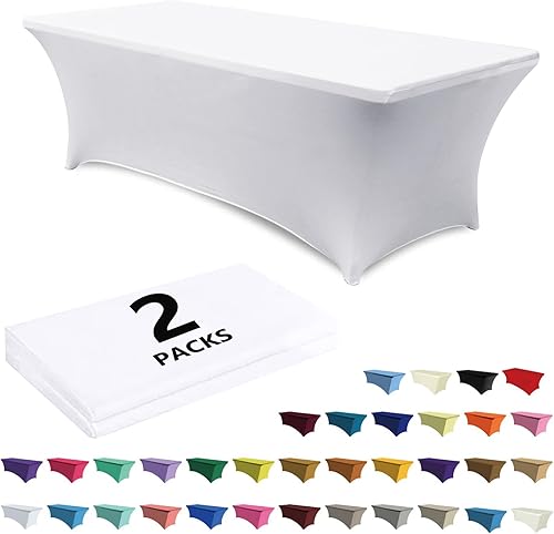 Miniatura 55 de ABCCANOPY Paquete de 2 manteles de elastano negro de 6 pies, elásticos, resistentes a las arrugas, reutilizables, para mesa plegable rectangular