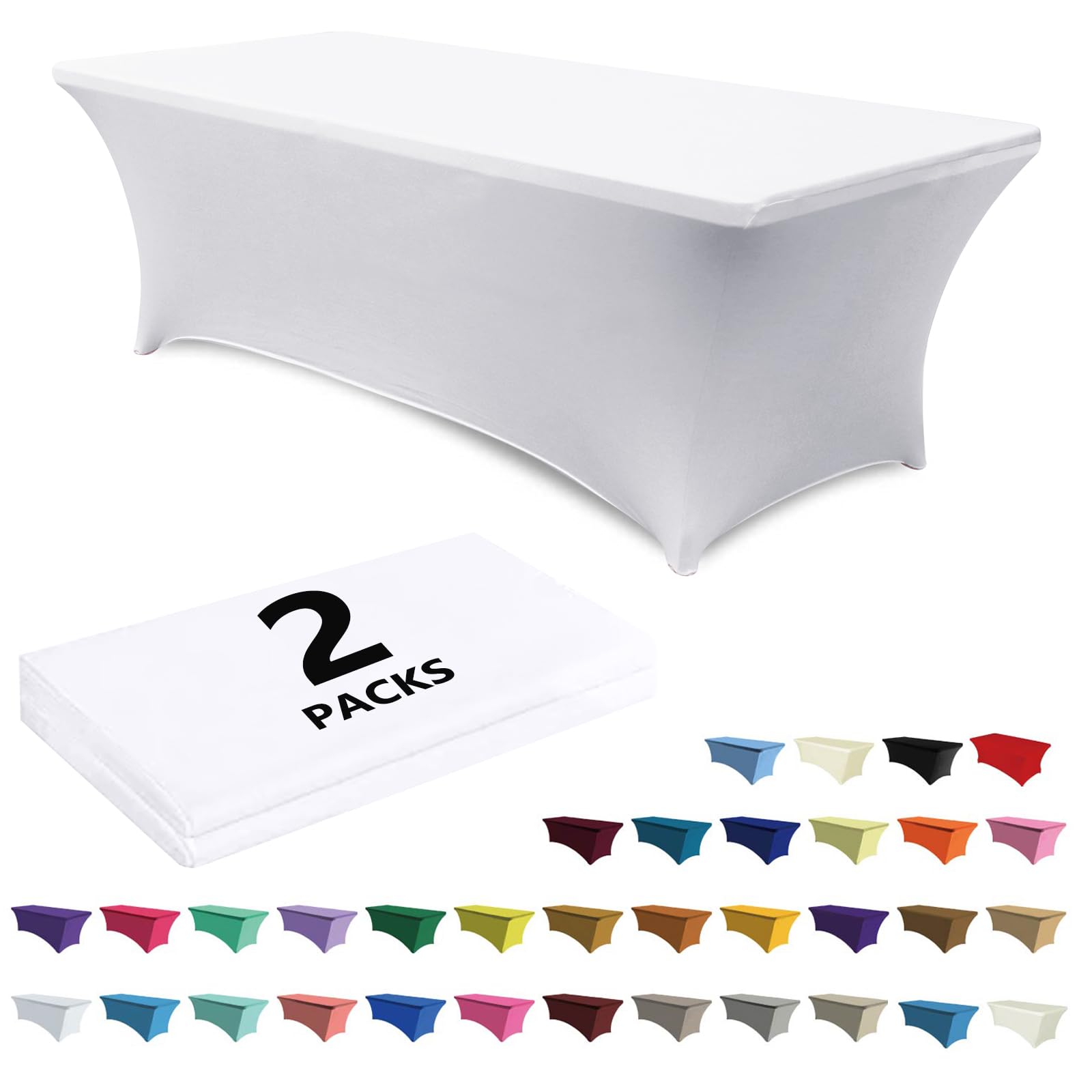 ABCCANOPY 2 Pack 4 FT White Spandex Table Cover Stretch Fitted Wrinkle Resistant Tablecloth Reuse for Rectangular Folding Table Patry Event Wedding