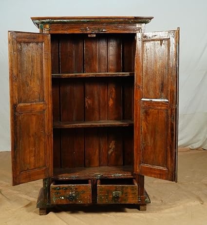 KARNI HANDICRAFTS Solid Wooden Wardrobe | Almirah with 2 Door, 2 Drawer & Shelf Storage for Living room, Bedroom, Hotel & Home, Brown, (152.4 x 91.44 x 45.72 CM)