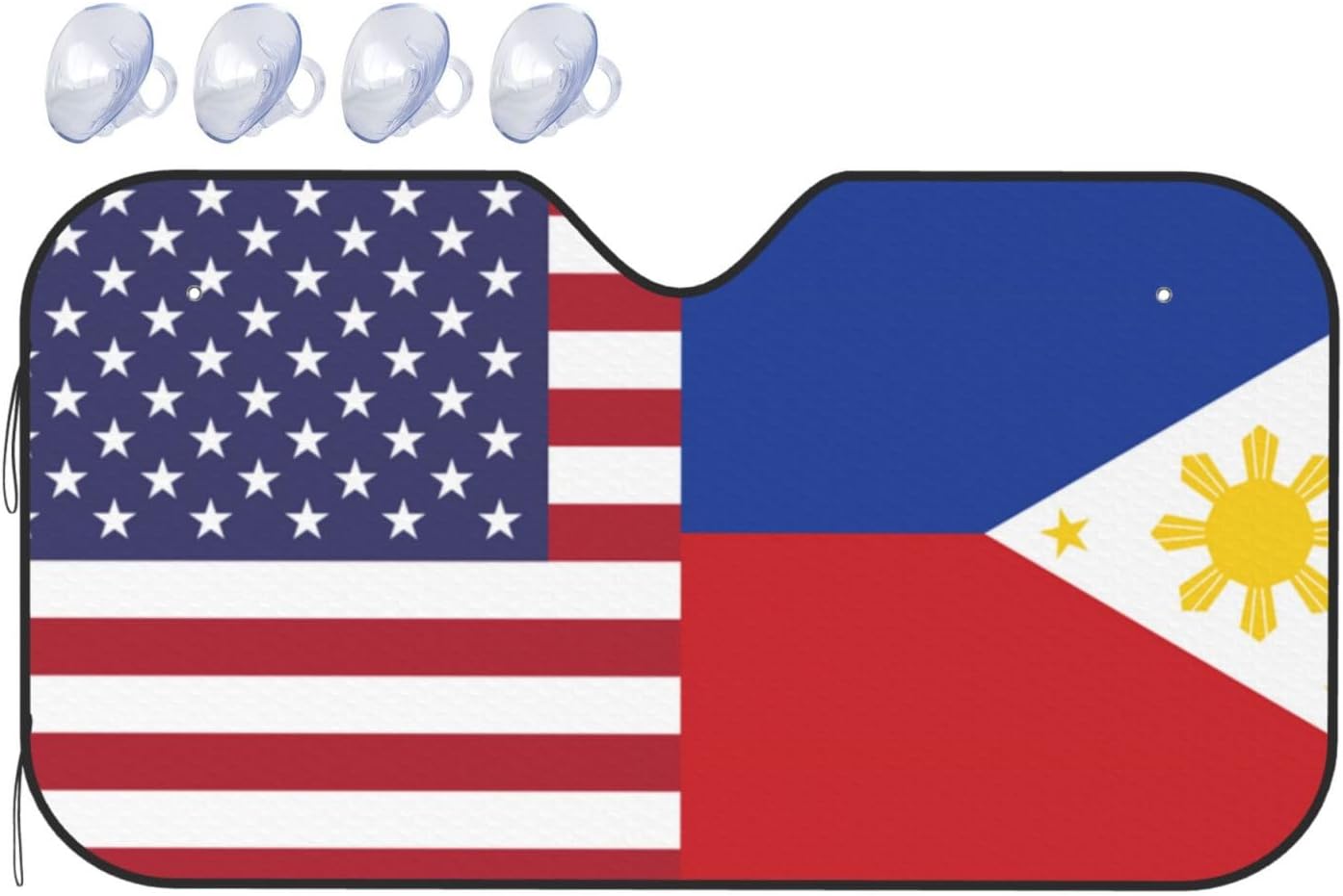 America Philippines Friendship Flag Foldable Car Windshield Sunshade Blocks Heat and Sun Glare Uv Rays