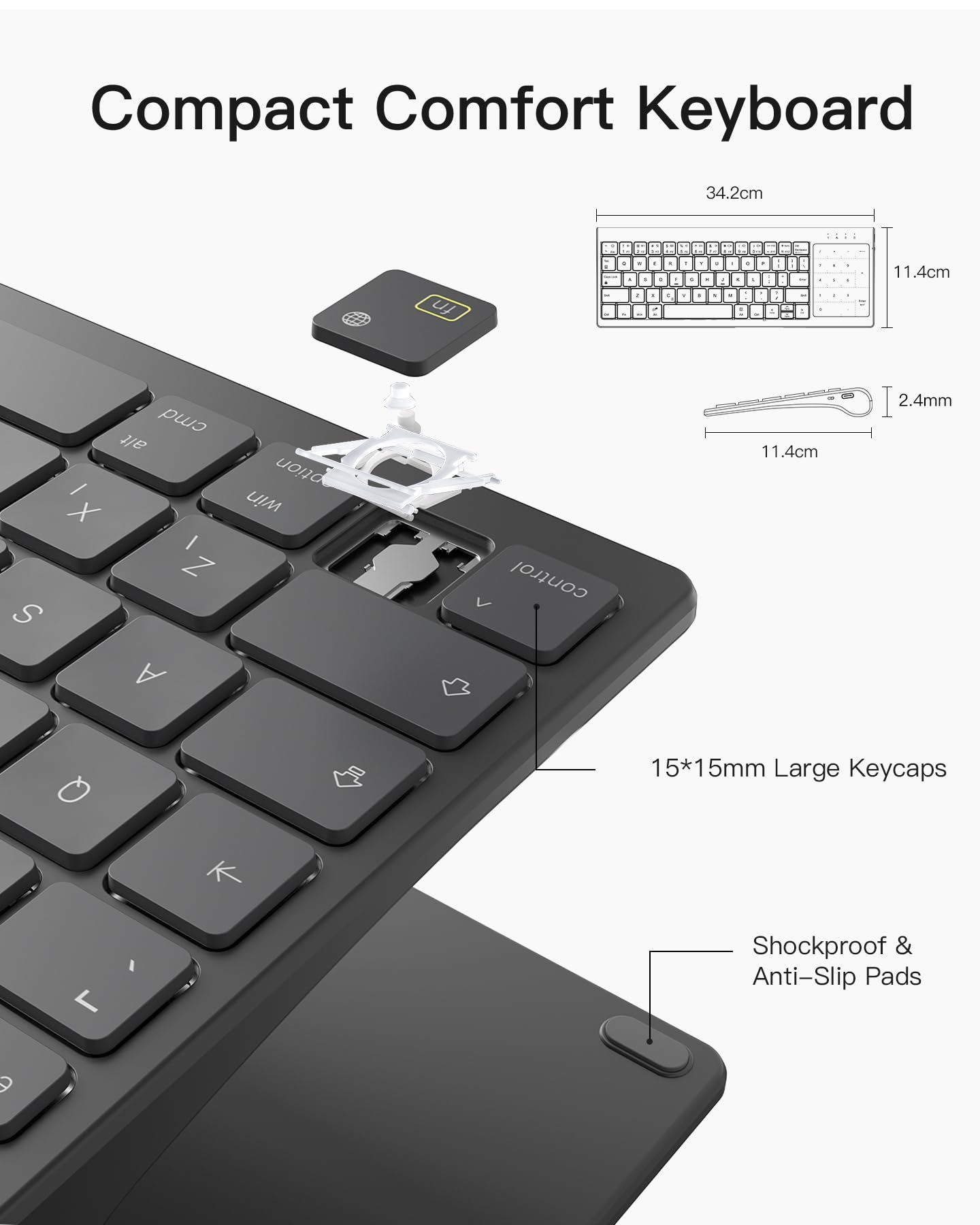 Inateck Tastiera Bluetooth per tablet, tastiera numerica 2 in 1 e touchpad, retroilluminazione a 7 colori e supporto nascosto, 3 canali BT, compatibile con iPad 10/9/iPad Pro/iPad Air/Samsung/Android