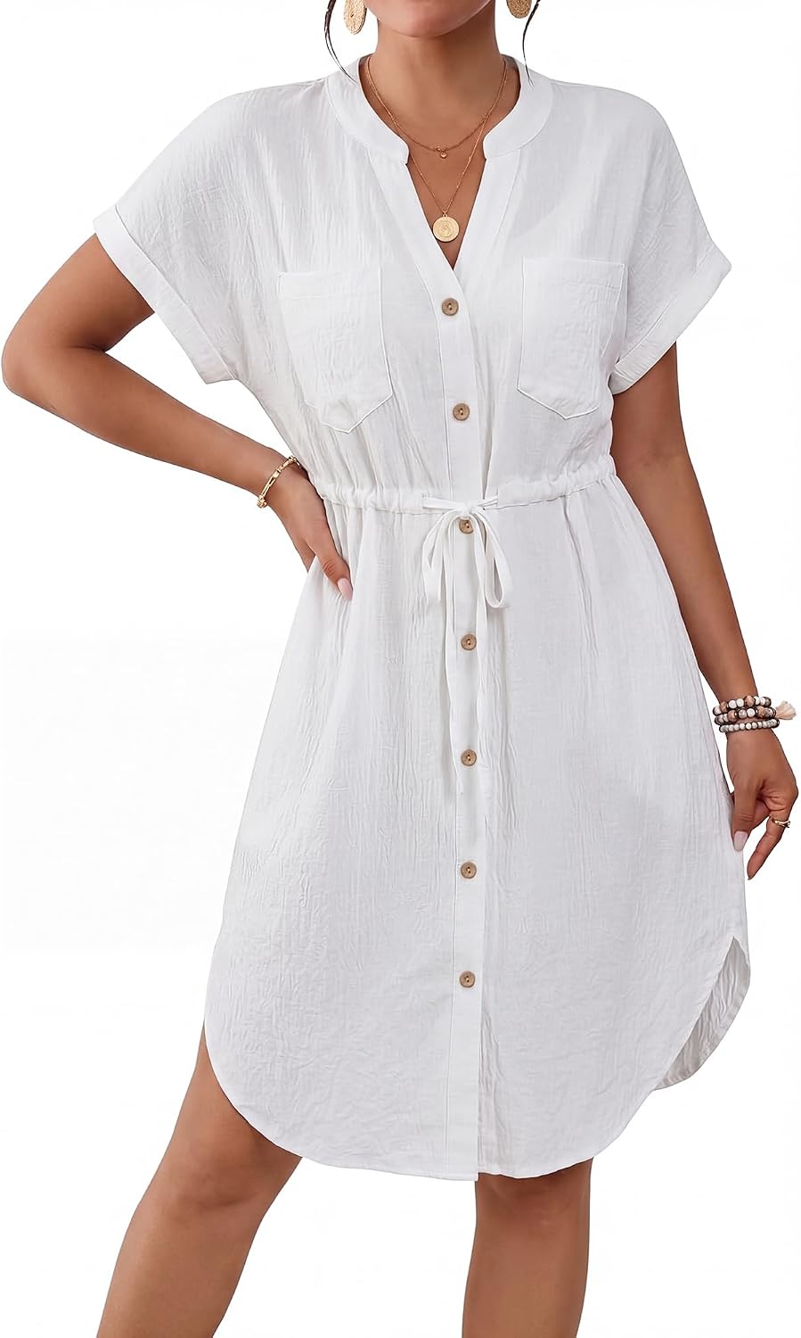 Bsubseach Swimsuit Coverup Button Down Bathing Suit Cover Up with Pockets | Adjustable Drawstring Shirt Dresses, Loose Fit Flattering for All Body Types, Versatile as Beach Cover Up or Casual Dress.