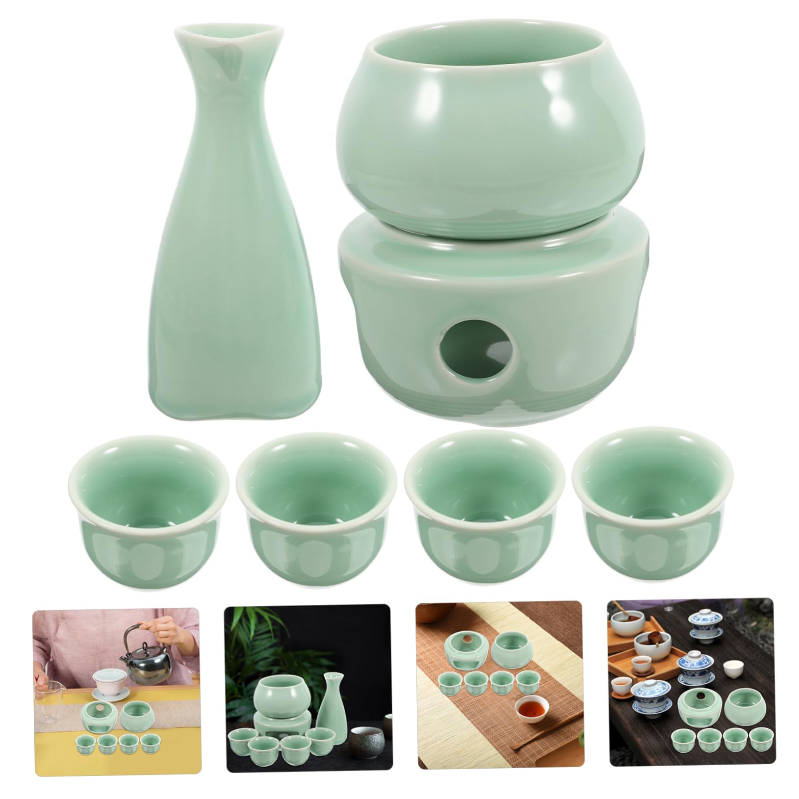 Hohopeti 1juego Sake Cerámico Japonés Con Calentador y Tazas De Porcelana Para Reuniones Sociales Mantiene Del