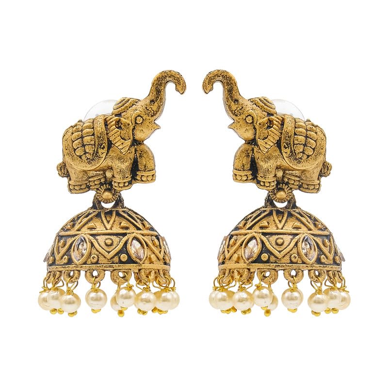 Shining Jewel Traditional Indian Matte Gold Oxidised CZ, Crystal Studded Elephant Jhumka Earring For Women - Gold,White (SJE_110_G_W) (B0D6K9WLG6) Amazon Price History, Amazon Price Tracker