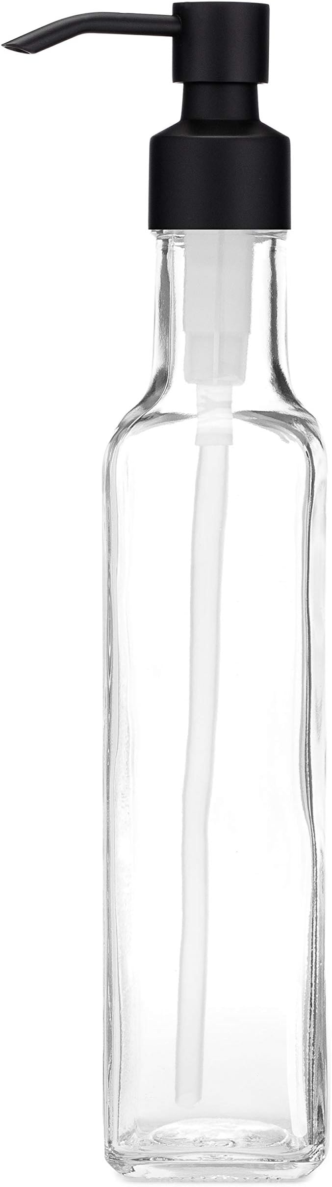 French Vessel Glass Soap Dispenser with Metal Pump - Refillable Hand Soap, Lotion & Sanitizer for Sinks and Small Countertops, 8.5oz (Cali Black)