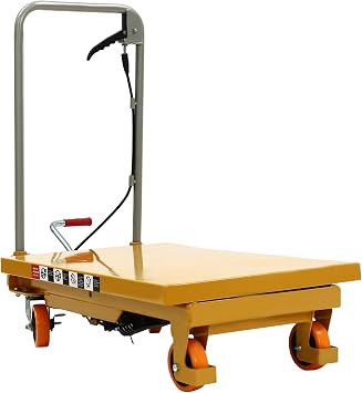 Undercat Hydraulic Scissor Lift Table, 500lbs Capacity Single Scissor Hydraulic Lift Table Cart with 4 Wheels and Foot Pump for Material Handling and Transportation, Yellow