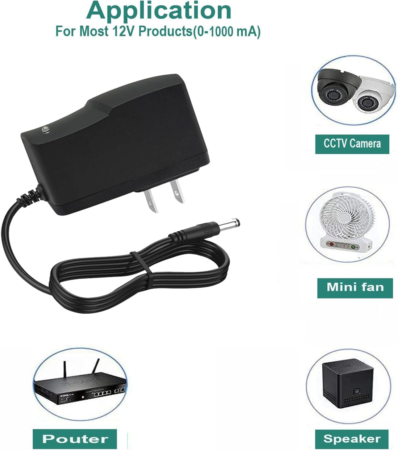 12V 1A Power Supply Adapter 100-240V 50-60Hz AC to DC 12V Transformer Converter 12 Volts 1 Amp 0.5A Switching Power Supply Adapter with 5.5x2.5mm Plug DC 12V Power Cord